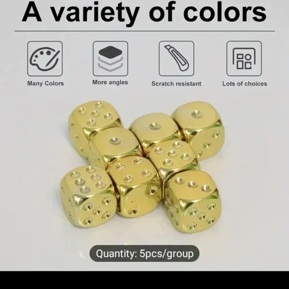 5pcs, Electroplated Gold-plated High-quality Dice Set, Multi-sided NWT.. - Picture 5 of 8